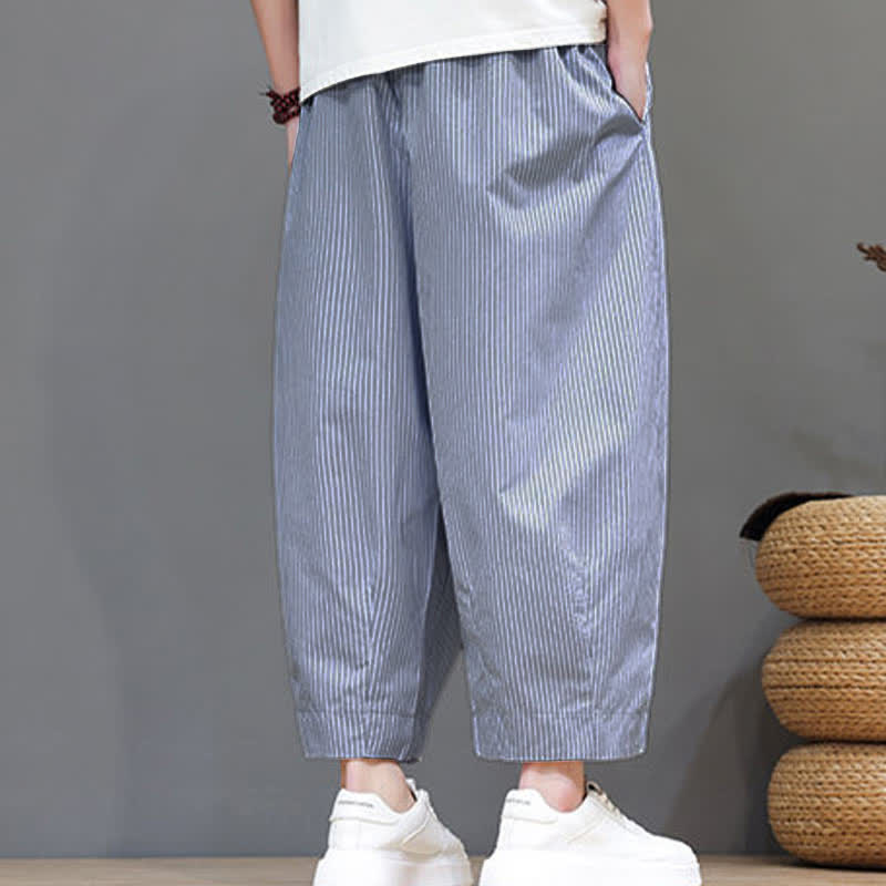 Nimara Ritual Summer Casual Drawstring Striped Capri Pants Men's Harem Pants With Pocket