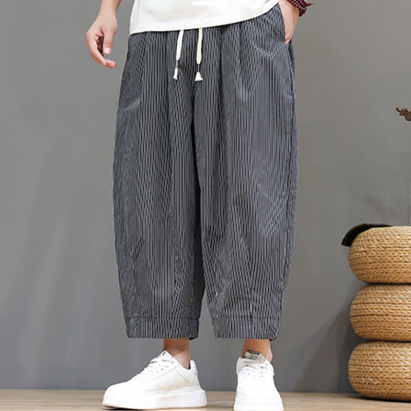 Nimara Ritual Summer Casual Drawstring Striped Capri Pants Men's Harem Pants With Pocket
