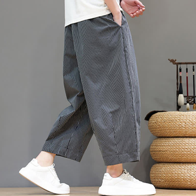 Nimara Ritual Summer Casual Drawstring Striped Capri Pants Men's Harem Pants With Pocket