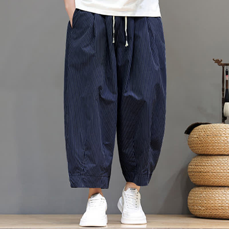 Nimara Ritual Summer Casual Drawstring Striped Capri Pants Men's Harem Pants With Pocket
