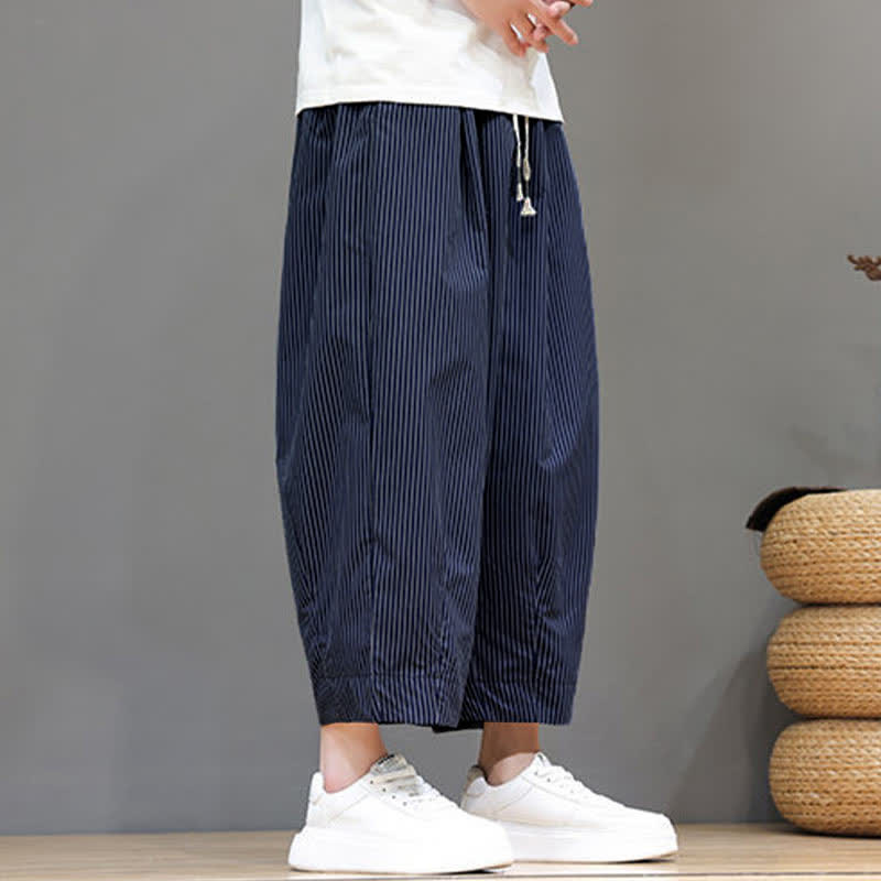 Nimara Ritual Summer Casual Drawstring Striped Capri Pants Men's Harem Pants With Pocket