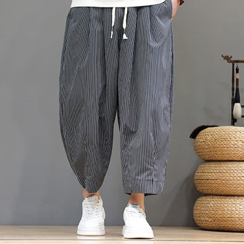 Nimara Ritual Summer Casual Drawstring Striped Capri Pants Men's Harem Pants With Pocket