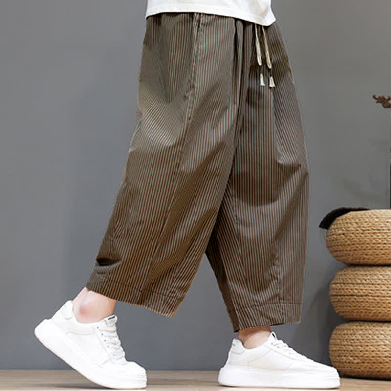 Nimara Ritual Summer Casual Drawstring Striped Capri Pants Men's Harem Pants With Pocket