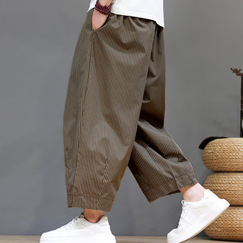 Nimara Ritual Summer Casual Drawstring Striped Capri Pants Men's Harem Pants With Pocket