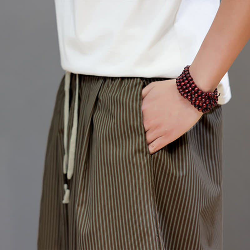 Nimara Ritual Summer Casual Drawstring Striped Capri Pants Men's Harem Pants With Pocket