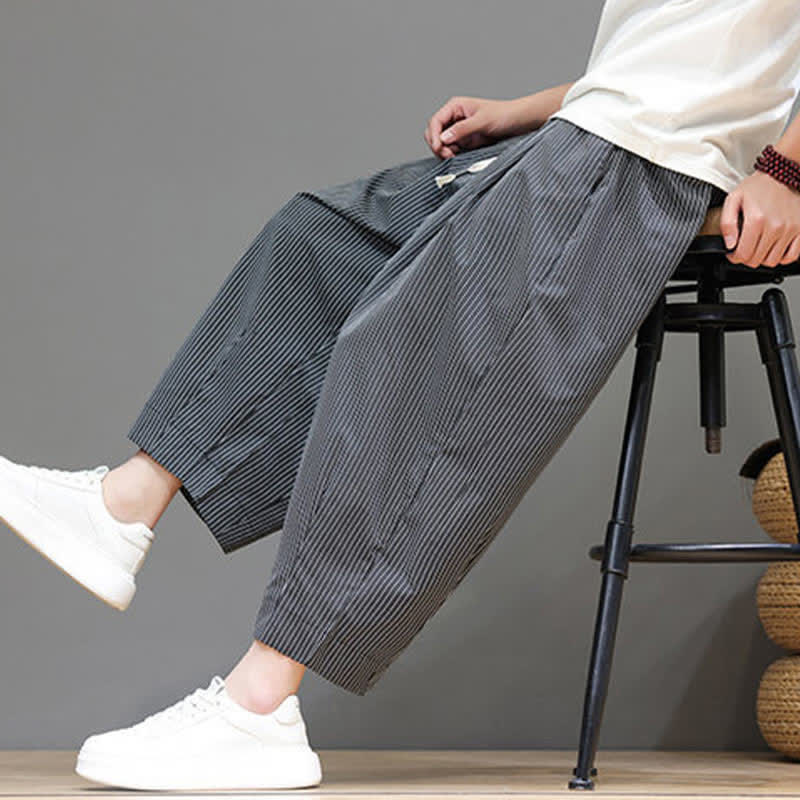 Nimara Ritual Summer Casual Drawstring Striped Capri Pants Men's Harem Pants With Pocket