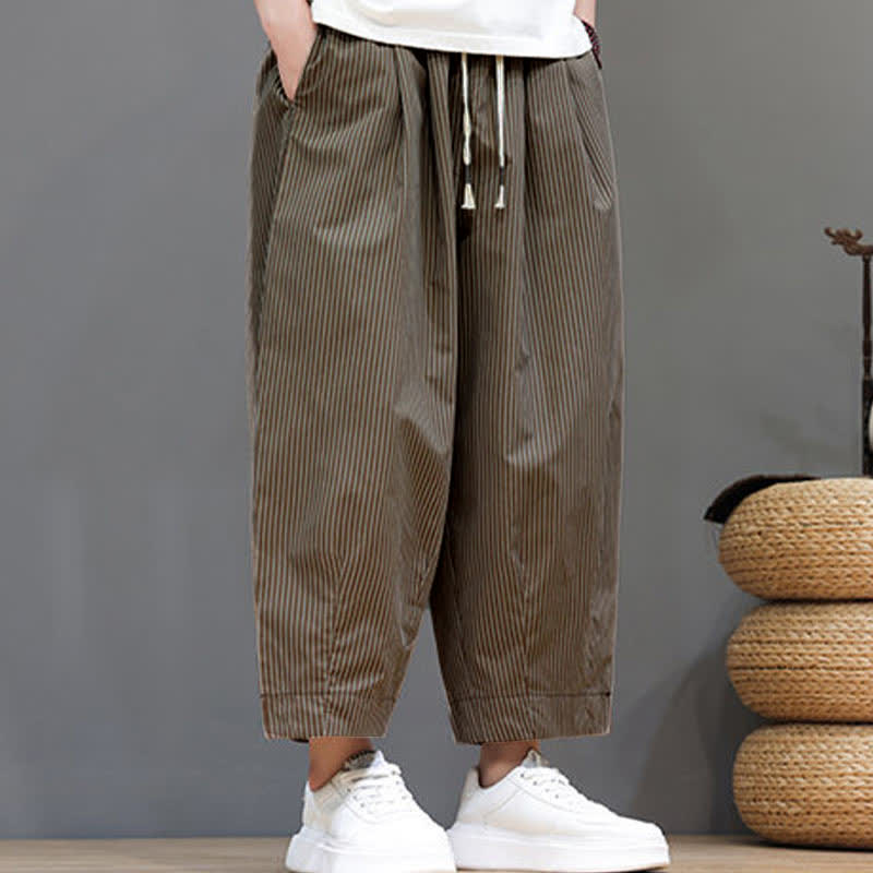 Nimara Ritual Summer Casual Drawstring Striped Capri Pants Men's Harem Pants With Pocket