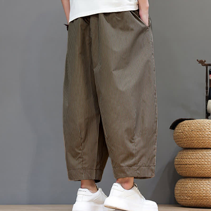 Nimara Ritual Summer Casual Drawstring Striped Capri Pants Men's Harem Pants With Pocket