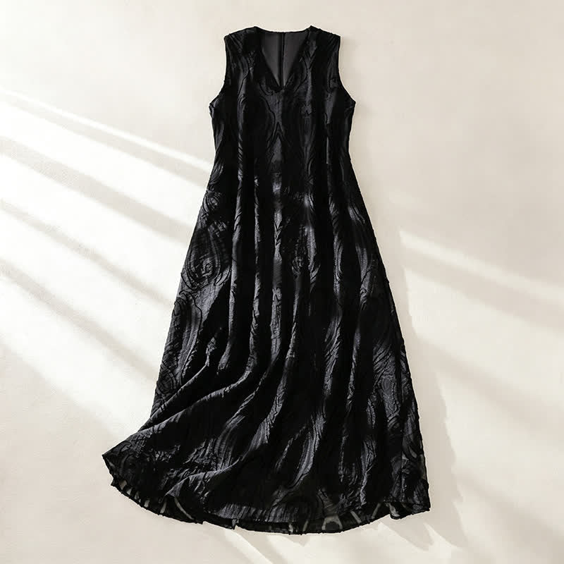 Nimara Ritual Summer Elegant Casual Minimalist Lines Solid V-Neck Women's Summer Sleeveless Dress With Pockets
