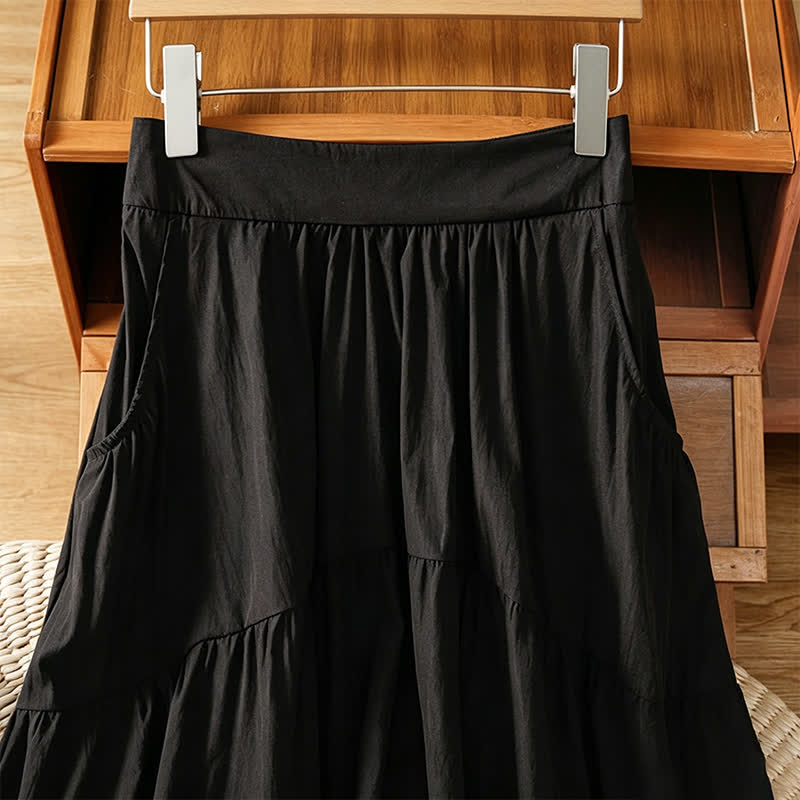 Nimara Ritual Summer Casual Boho Solid Line Women's Skirts With Pockets