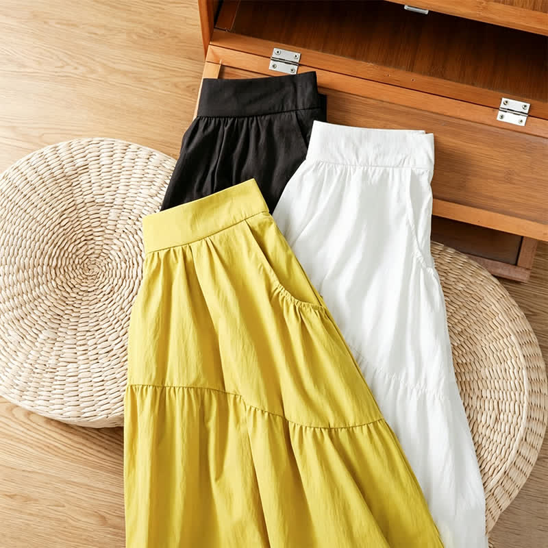 Nimara Ritual Summer Casual Boho Solid Line Women's Skirts With Pockets