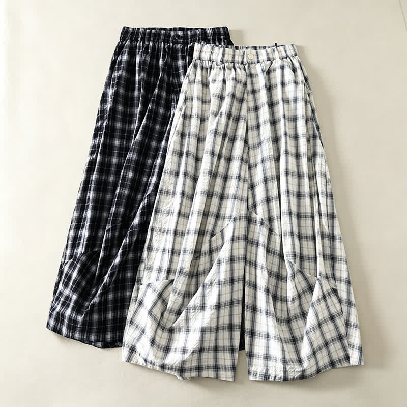 Nimara Ritual Summer Casual Plaid Long Pants Women's Tapered Pants With Pockets