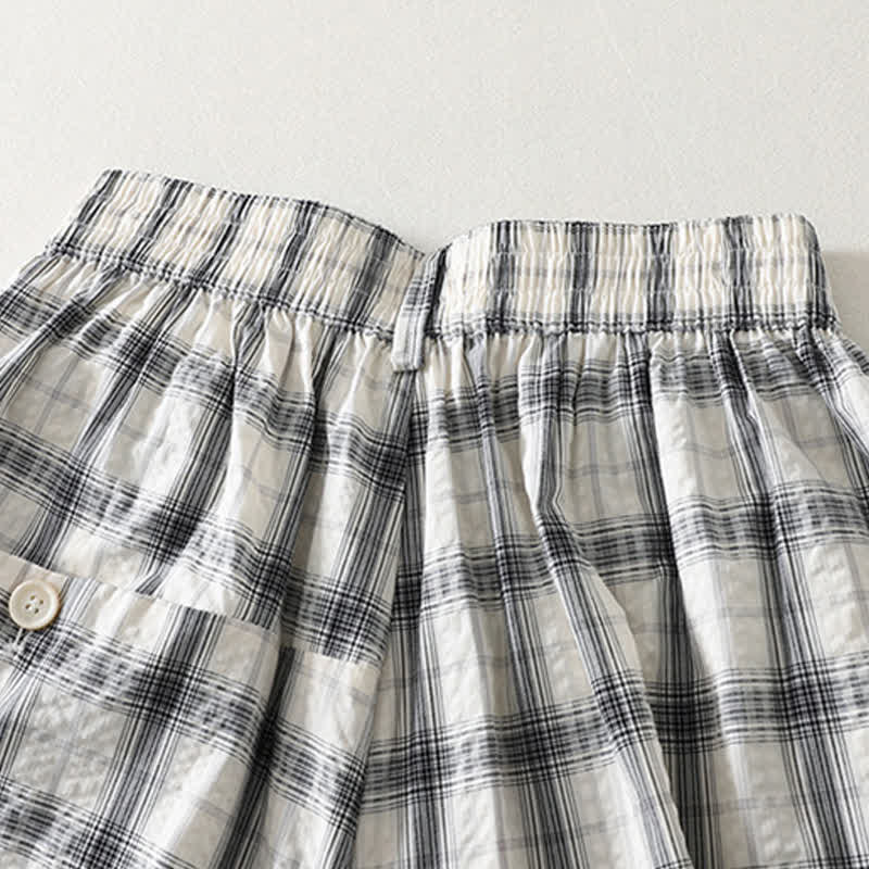 Nimara Ritual Summer Casual Plaid Long Pants Women's Tapered Pants With Pockets