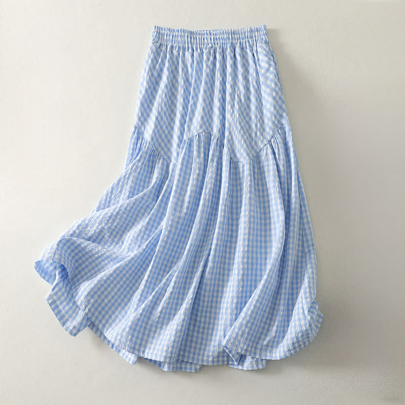 Nimara Ritual Summer Casual Boho Blue Plaid Women's Skirts