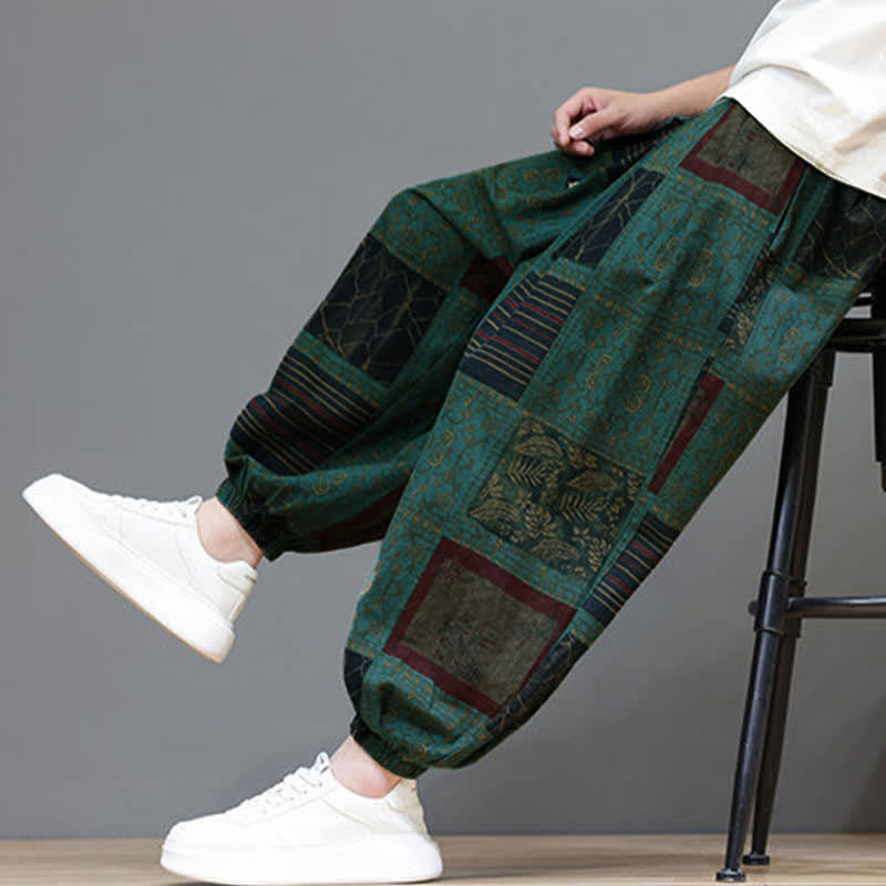 Nimara Ritual Summer Boho Casual Drawstring Geometric Cropped Pants Men's Harem Pants With Pocket