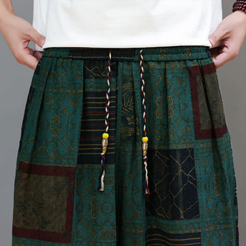 Nimara Ritual Summer Boho Casual Drawstring Geometric Cropped Pants Men's Harem Pants With Pocket