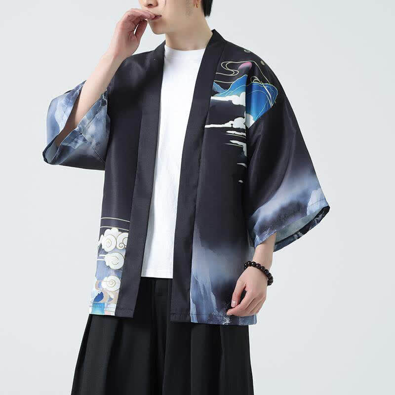 Nimara Ritual Summer Casual Vintage Crane Print Men's Kimonos