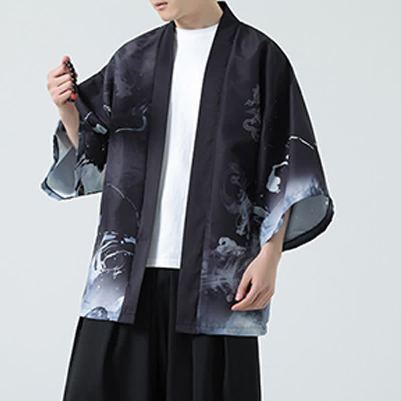 Nimara Ritual Summer Casual Vintage Crane Print Men's Kimonos