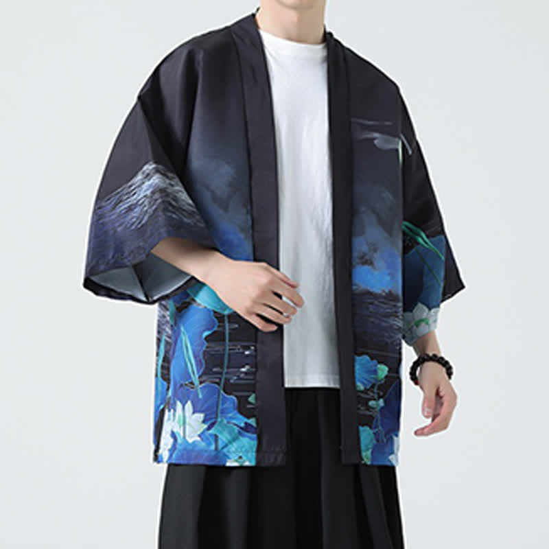 Nimara Ritual Summer Casual Vintage Crane Print Men's Kimonos