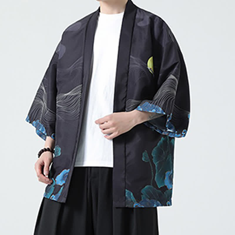 Nimara Ritual Summer Casual Vintage Crane Print Men's Kimonos