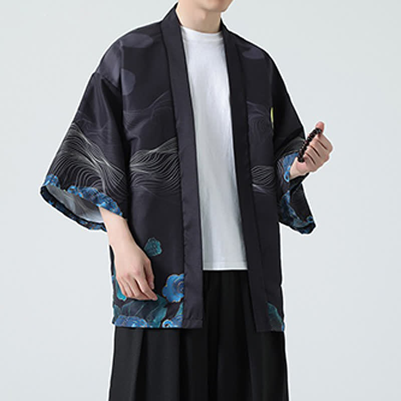Nimara Ritual Summer Casual Vintage Crane Print Men's Kimonos