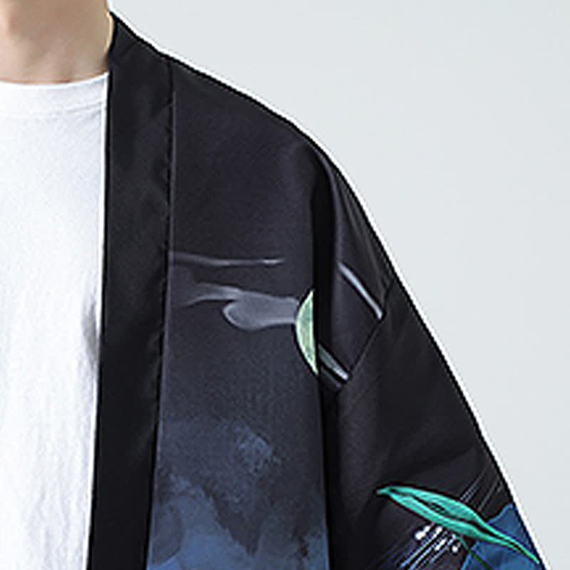 Nimara Ritual Summer Casual Vintage Crane Print Men's Kimonos