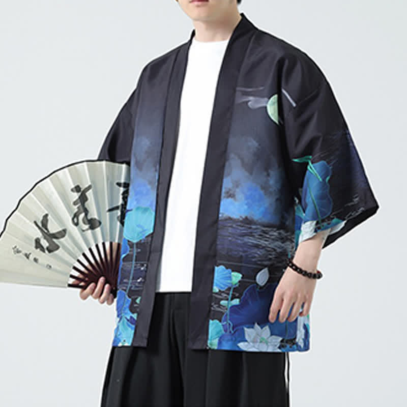 Nimara Ritual Summer Casual Vintage Crane Print Men's Kimonos