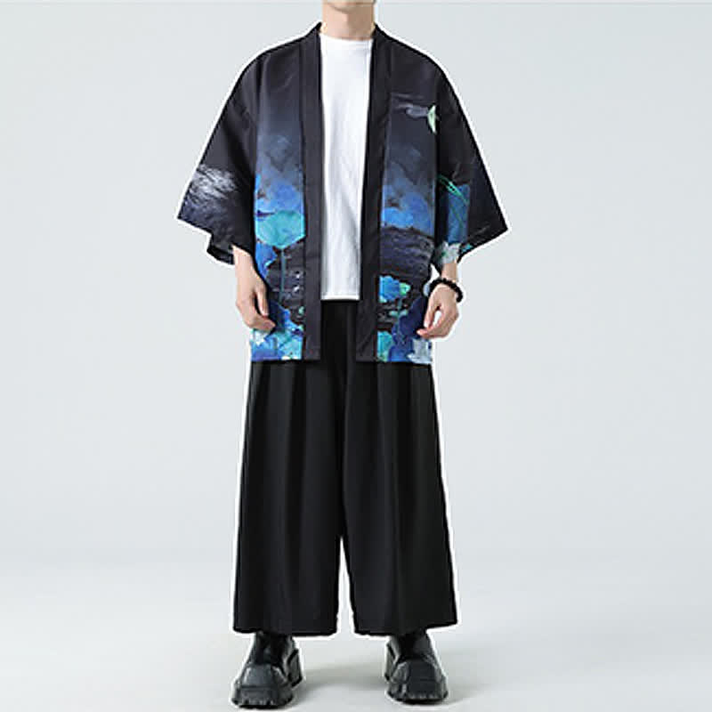 Nimara Ritual Summer Casual Vintage Crane Print Men's Kimonos