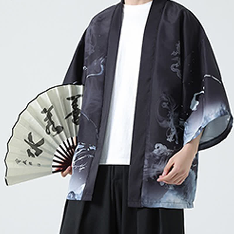 Nimara Ritual Summer Casual Vintage Crane Print Men's Kimonos