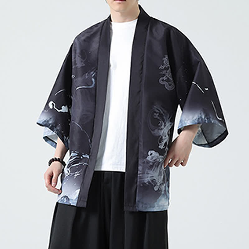 Nimara Ritual Summer Casual Vintage Crane Print Men's Kimonos