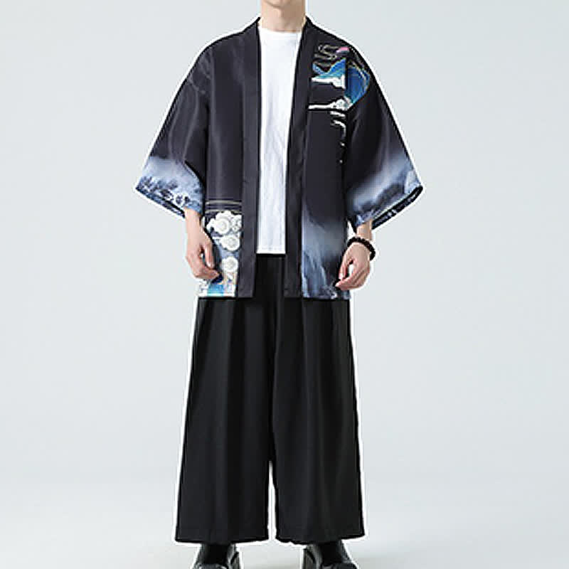 Nimara Ritual Summer Casual Vintage Crane Print Men's Kimonos