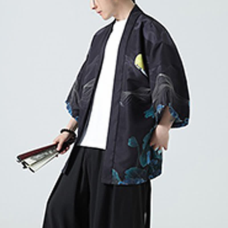 Nimara Ritual Summer Casual Vintage Crane Print Men's Kimonos