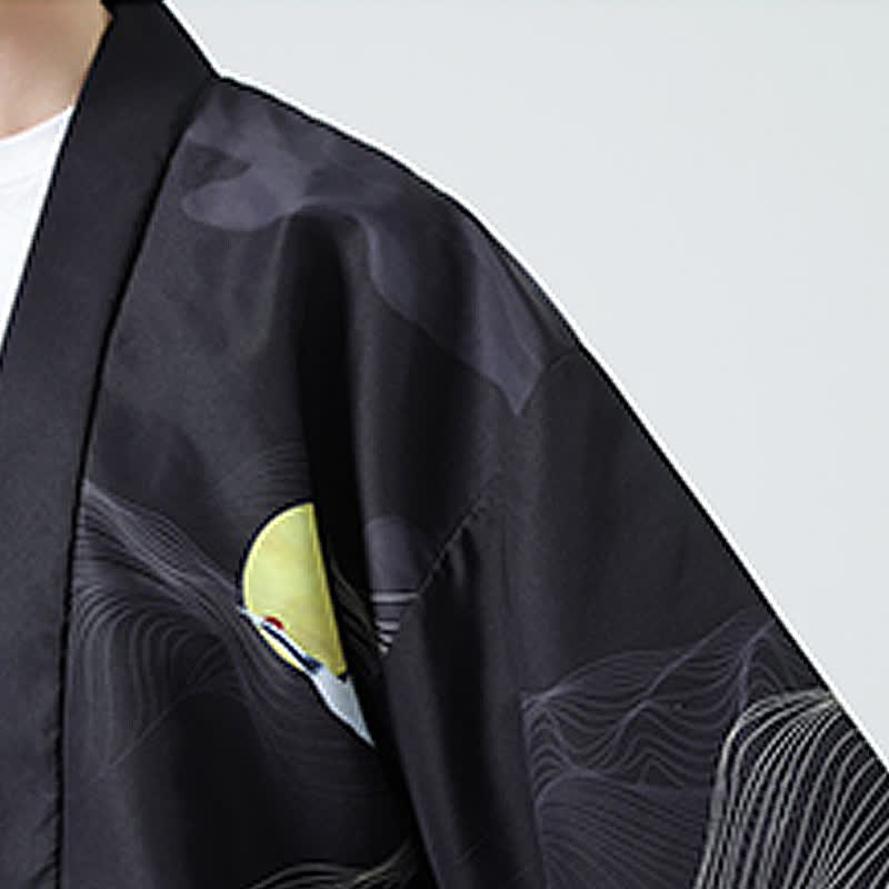 Nimara Ritual Summer Casual Vintage Crane Print Men's Kimonos