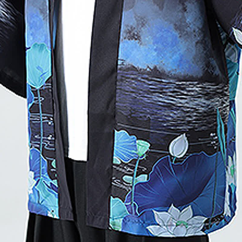 Nimara Ritual Summer Casual Vintage Crane Print Men's Kimonos