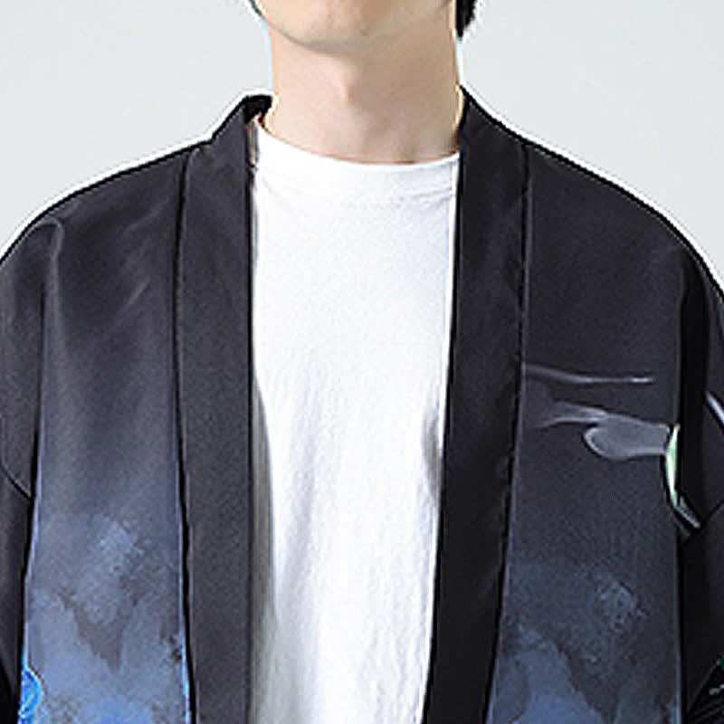 Nimara Ritual Summer Casual Vintage Crane Print Men's Kimonos