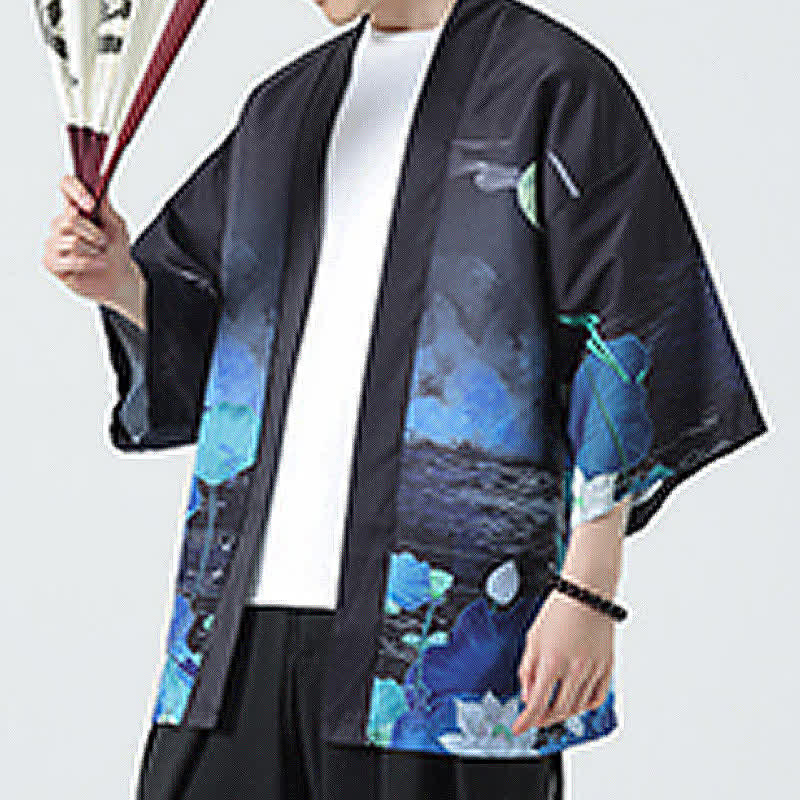 Nimara Ritual Summer Casual Vintage Crane Print Men's Kimonos