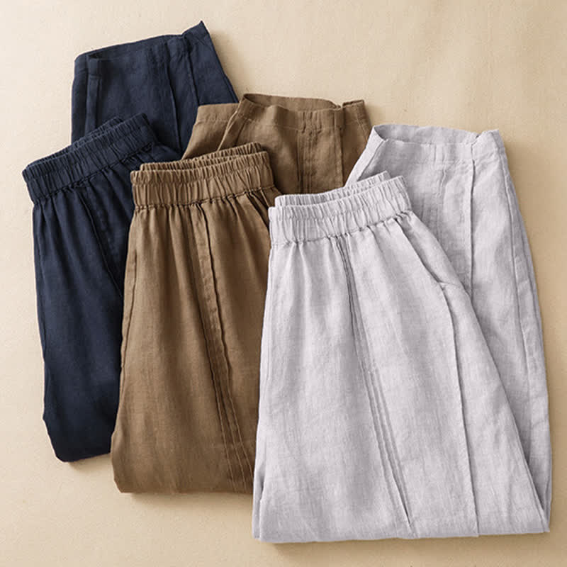 Nimara Ritual Summer Casual Minimalist Solid Cropped Pants Vertical Seam Women's Harem Pants With Pockets