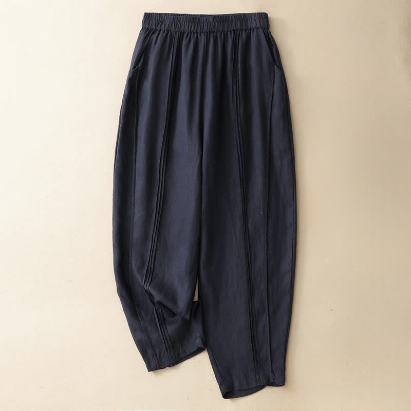 Nimara Ritual Summer Casual Minimalist Solid Cropped Pants Vertical Seam Women's Harem Pants With Pockets