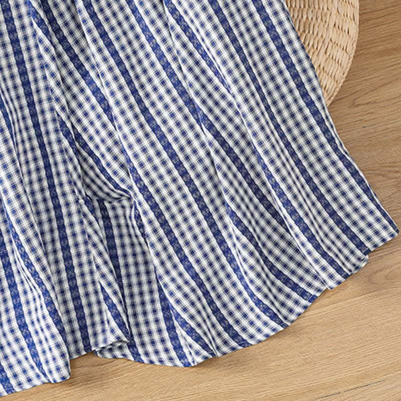 Nimara Ritual Summer Casual Vintage vertical Plaid A-line Women's Skirts With Pocket