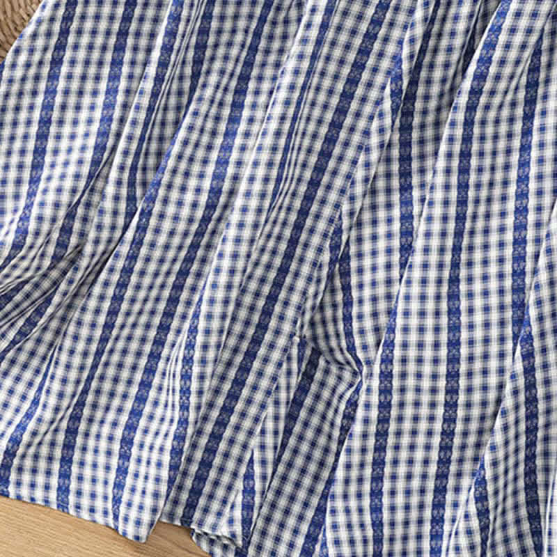 Nimara Ritual Summer Casual Vintage vertical Plaid A-line Women's Skirts With Pocket