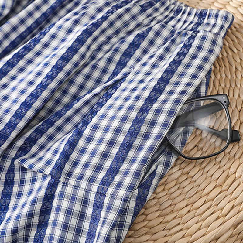 Nimara Ritual Summer Casual Vintage vertical Plaid A-line Women's Skirts With Pocket
