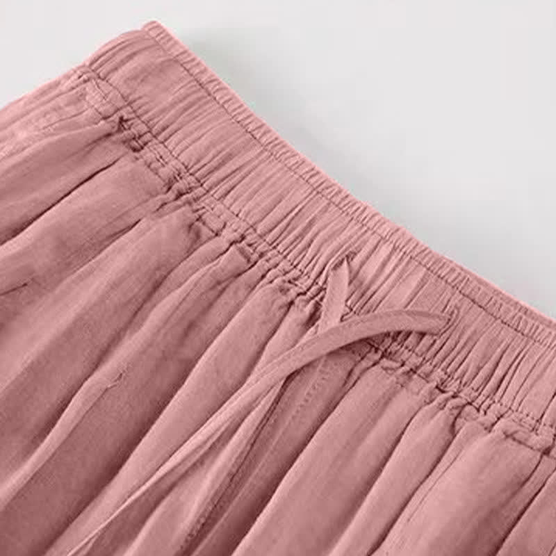 Nimara Ritual Summer Casual Boho Drawstring Solid Capri Pants Women's Wide Leg Pants With Pockets