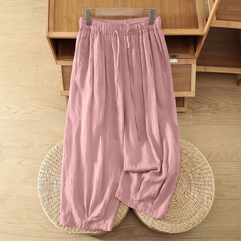 Nimara Ritual Summer Casual Boho Drawstring Solid Capri Pants Women's Wide Leg Pants With Pockets