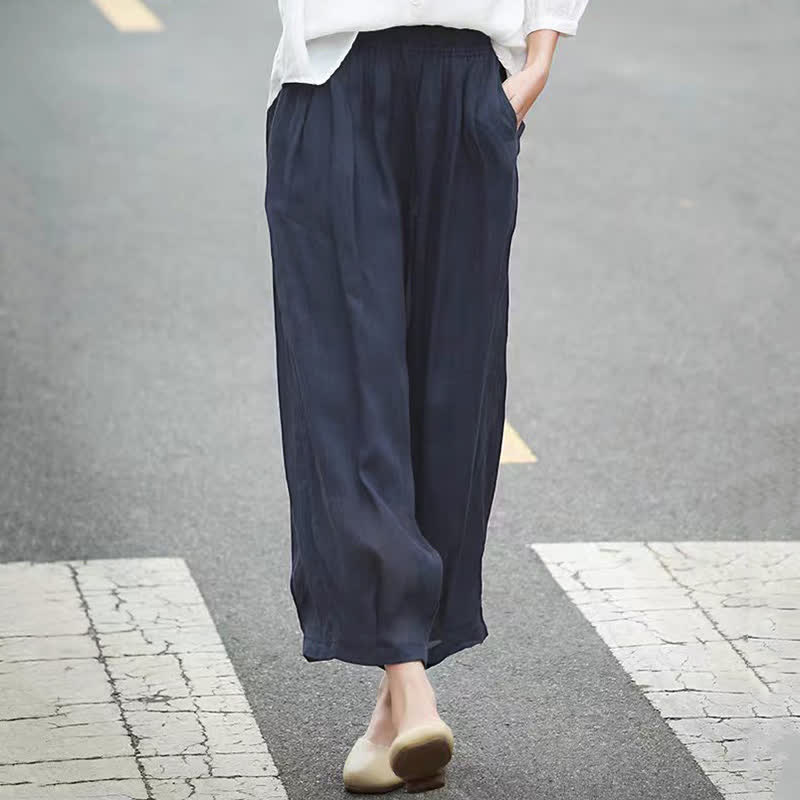 Nimara Ritual Summer Casual Boho Drawstring Solid Capri Pants Women's Wide Leg Pants With Pockets