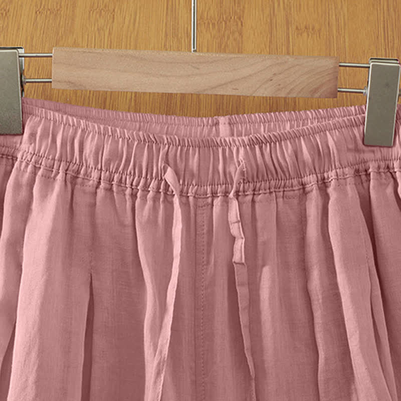 Nimara Ritual Summer Casual Boho Drawstring Solid Capri Pants Women's Wide Leg Pants With Pockets