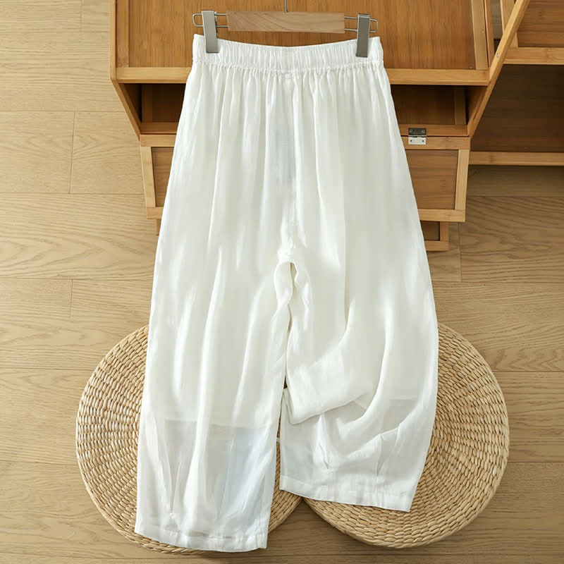 Nimara Ritual Summer Casual Boho Drawstring Solid Capri Pants Women's Wide Leg Pants With Pockets
