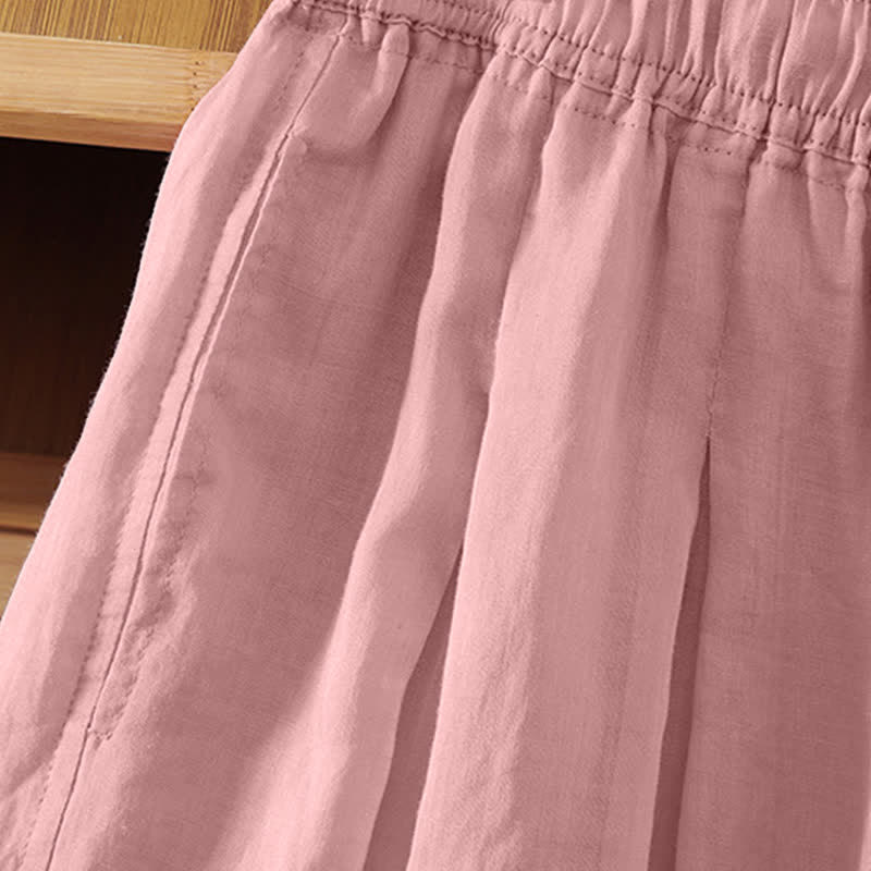 Nimara Ritual Summer Casual Boho Drawstring Solid Capri Pants Women's Wide Leg Pants With Pockets