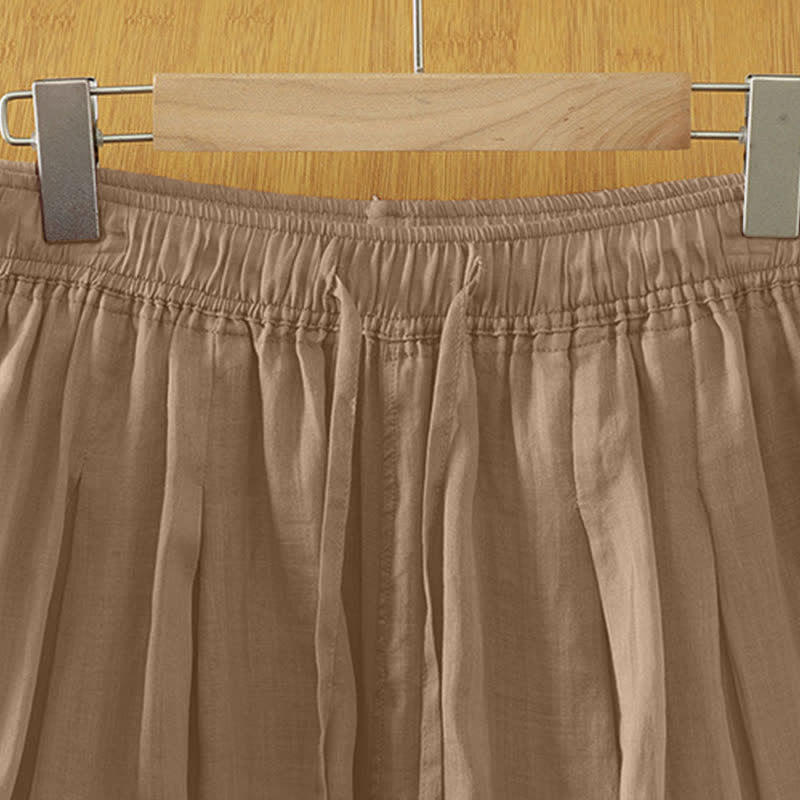Nimara Ritual Summer Casual Boho Drawstring Solid Capri Pants Women's Wide Leg Pants With Pockets