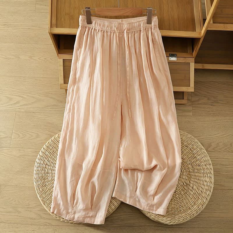 Nimara Ritual Summer Casual Boho Drawstring Solid Capri Pants Women's Wide Leg Pants With Pockets