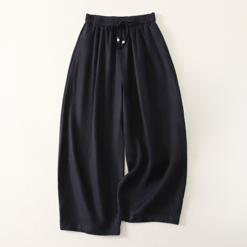 Nimara Ritual Summer Casual Minimalist Drawstring Solid Cropped Pants Women's Wide Leg Pants With Pockets